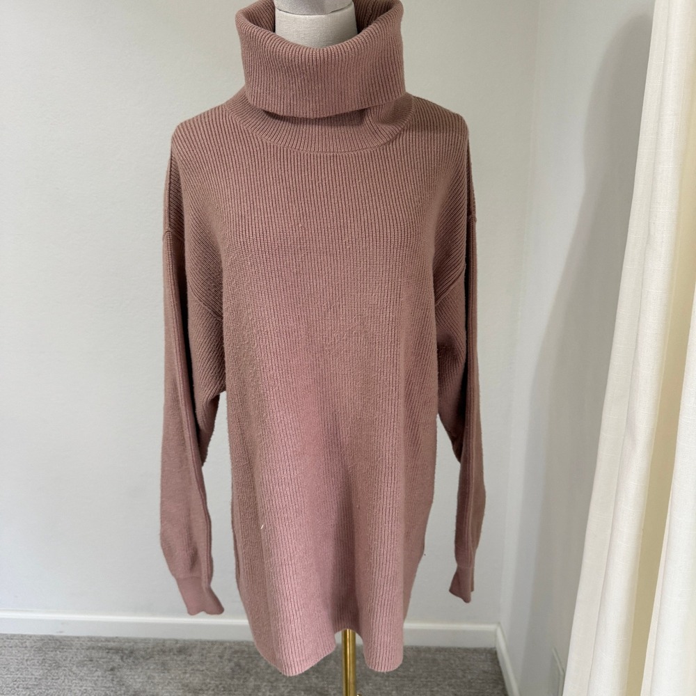 Free People Softly Structured Tunic‎ Oversized Ribbed Turtleneck Sweater Rose XS